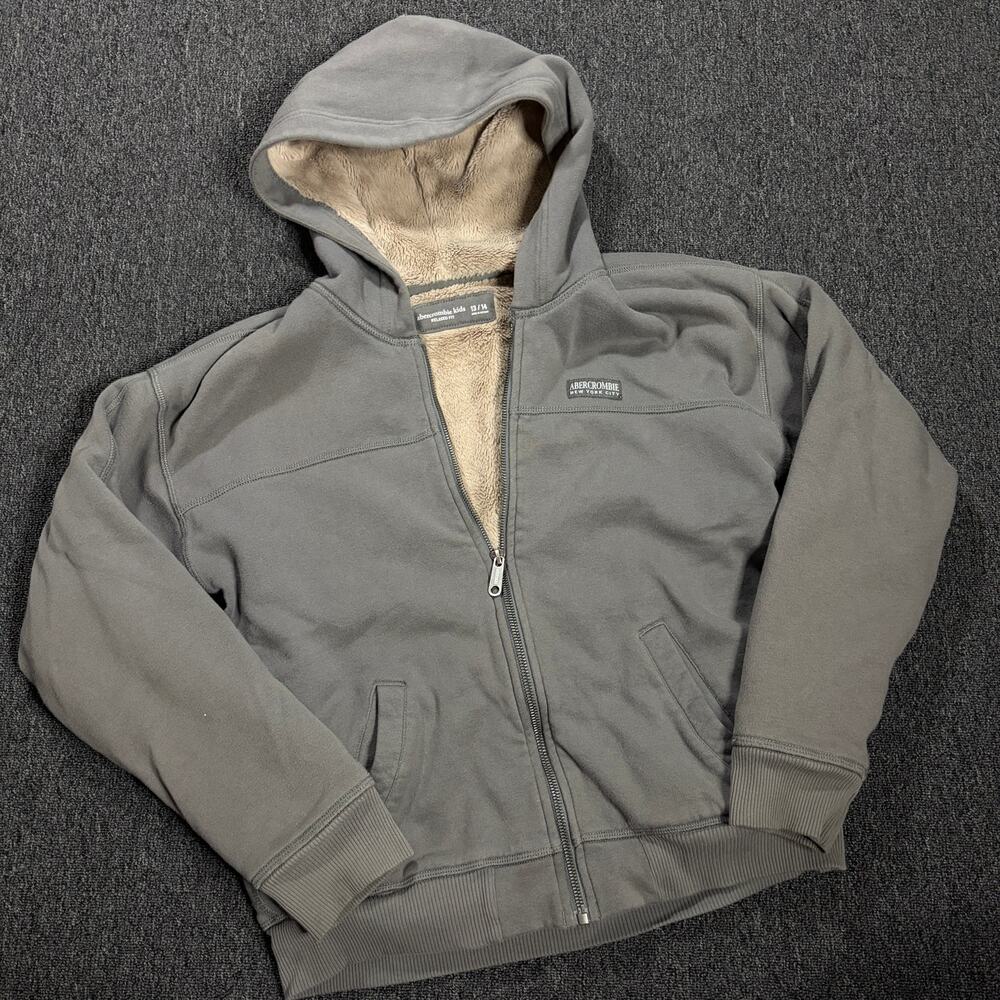 Vintage Y2k Abercrombie & Fitch Fur Lined Full Zip Hoodie Sweatshirt Youth 13/14